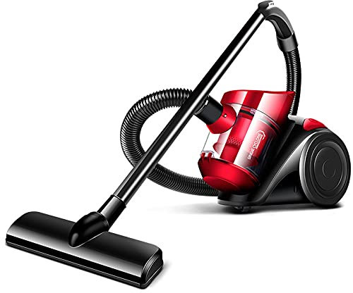 Bagless Cylinder Vacuum Cleaner High Power Red - Includes 9-pc Set & Mite Removal Brush - Lightweight & Compact - Multiple Filtration - for Hardfloor & Carpet Cleaning