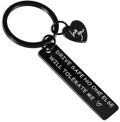 Giantree Auto Schlüsselanhänger, Drive Safe Schlüsselanhänger, Personalisiert Edelstahl Key Chain DRIVE SAFE NO ONE ELSE WILL TOLERATE ME Motorrad Schlüsselanhänger für Freund Ehemann(Schwarz)