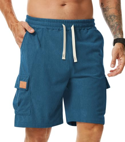 Comilaka Shorts och bermudashorts för män, lediga korta manchestershorts med joggingfickor, sommarlöpning, Färg: blå, XXL