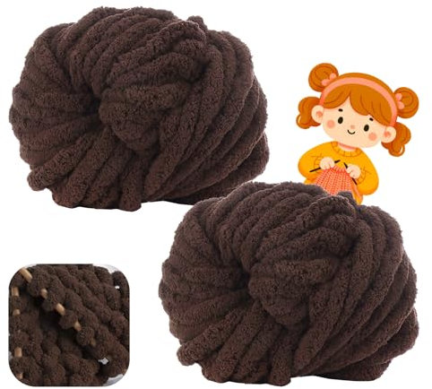 Dicke Wolle Garn 500 g ca.54 m, Milchig Weiß Chunky, Grobstrick Weiches Wollgarn für Decke, XXL Riesen Wolle Perfekt zum Weben von Schals Mützen Haustier Nest (17-Kaffee)