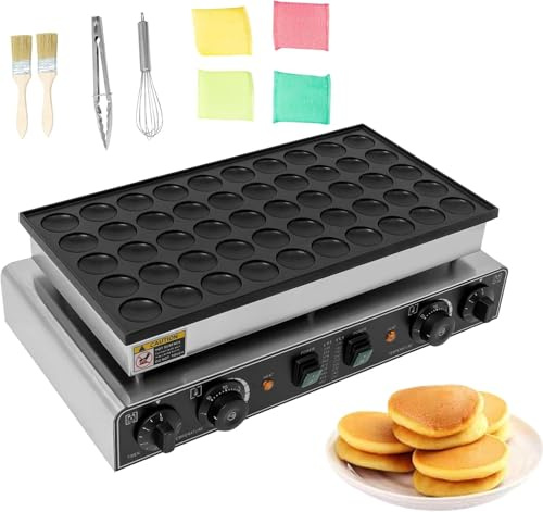 50 Hole Pancake Maker, Nonstick Eggs Crepe Pan, Mini Dutch Pancake Pan Electric Maker Waffle Machine 50-300℃ Temp 5 min Time Control for baking crepes muffins Dutch pancakes waffles 1700W