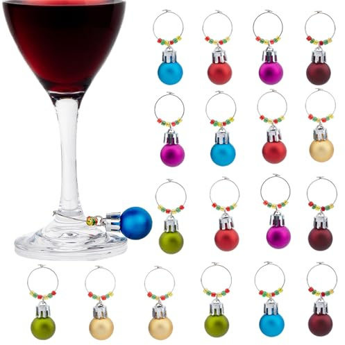 NICENEEDED 6 Stück Weihnachtskugel Weinglas Anhänger Champagner Cocktail Ring Marker Getränke Ornamente Für Stielgläser Wiederverwendbare Anhänger Für Partydeko Geschenke Zum Probieren