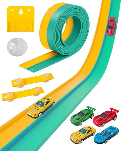 snookids Circuit de course flexible pour enfants de 3, 4, 5, 6 ans, 4,6 m, avec 4 voitures jouet, cadeau pour garçons et filles