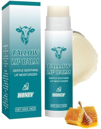 Natürlicher Lippenbalsam mit Weiderinder,Natural Beef Tallow Honey Lip Balm,Gras-Fed Beef Tallow Lippenbalsam,Lippenpflege,Pflegender Rindertalg Lippenbalsam Bio für schnelle, anhaltende Pflege (1PC)