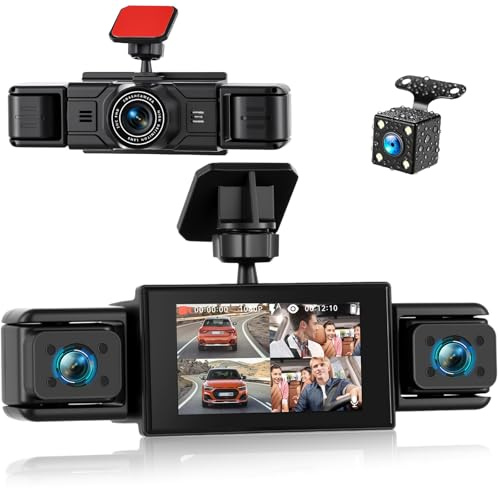 SIXWIN 4-Kanal Dashcam 360°Auto, 3 Zoll Dash Kamera mit 1080P Vorne und 3 480P Auto Kameras Hinten Links Rechts,Bewegungserkennung, Loop-Aufnahme,Einparkhilf,24/7 Parküberwachung,Einfache Montage