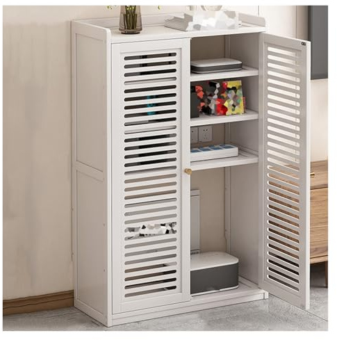 WIGING Holz WLAN-Router Aufbewahrungsschrank Mit Verstellbaren Einlegeböden, Steckdosenleiste Und Kabelmanagement Aufbewahrungsfach Für Zuhause Und Büro(White,59x25x97cm)