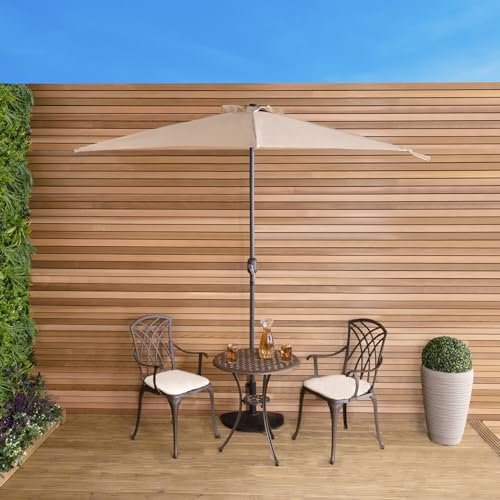 Charles Bentley Outdoor, Garden, Patio 2.7m Beige Metal Garden Half Balcony Parasol Umbrella, With Crank Function, Water Resistant, Sunshade, Free Standing, 38mm Pole, Steel Frame In Grey (235x135cm)