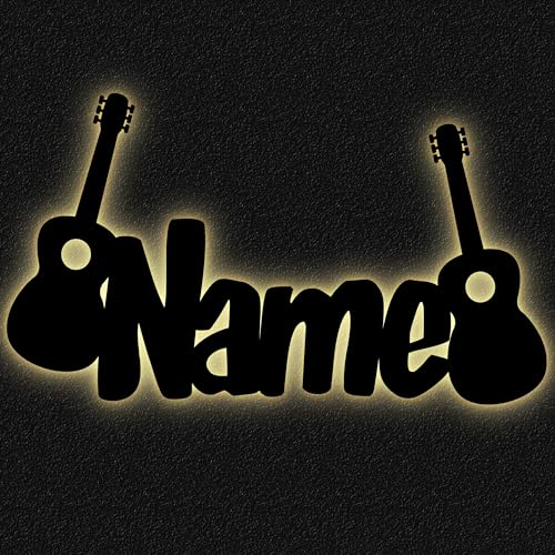 Schlummerlicht24 Led 3d Noten Deko-Gitarre mit Name Geschenke Musiker Musik-Schule Mann Frau Junge Mädchen Wandtattoo