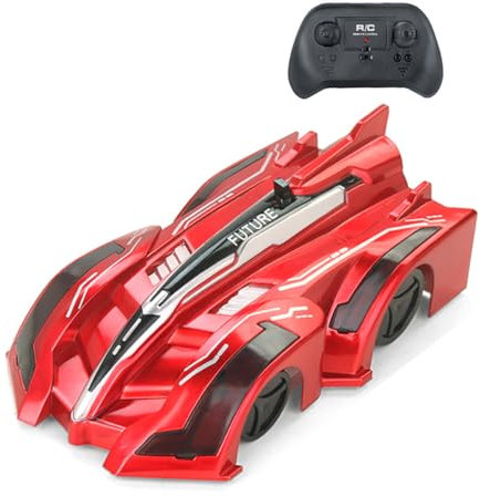 Yangers Ferngesteuertes Wand Klettern mit 4-Kanal-Steuerung und Anti-Schwerkraft-Funktion, USB wiederaufladbares Auto mit LED-Vorne und Hinten, Elektrisches Spielzeug für Kinder (Rot)