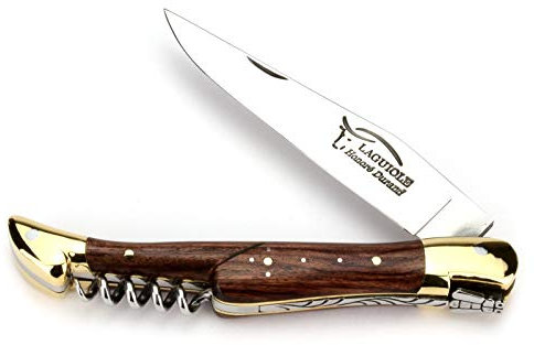 Honoré Durand Laguiole Taschenmesser 12 cm - Griff Violettholz - Korkenzieher - Messer Backen Messing - Klinge glänzend