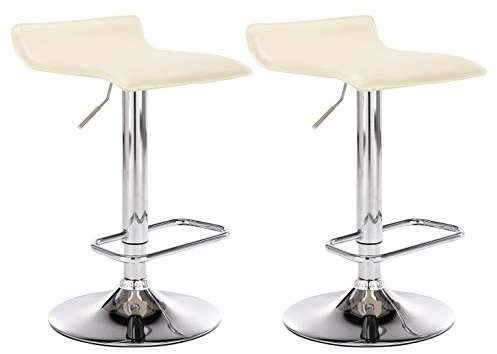 CLP 2er Set Barhocker Dyn Mit Kunstlederbezug I 2 x Höhenverstellbarer Und Drehbarer Tresenhocker Mit Fußstütze, Farbe:creme
