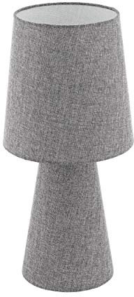 EGLO Tischlampe Carpara, 2 flammige Tischleuchte Modern, Nachttischlampe aus Textil, Leinen, Wohnzimmerlampe in Grau, Lampe mit Schalter, Lampenfuß beleuchtet, E27 Fassung