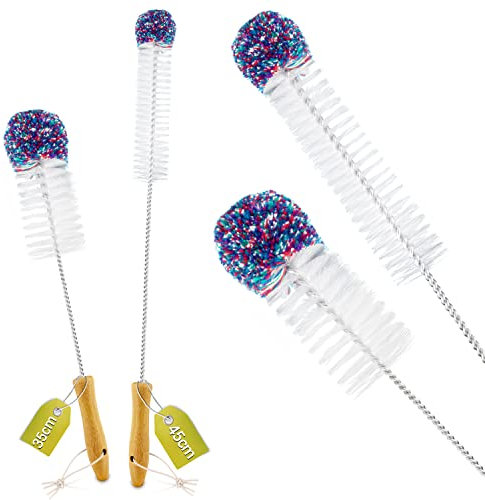 Flaschenbürste mit weicher Flauschbommel [45+35] - Die Lösung für eine kratzfreie & mühelose Reinigung von Sodastream Babyflaschen UVM - Dein Universal Flaschenreiniger für alle Öffnungen