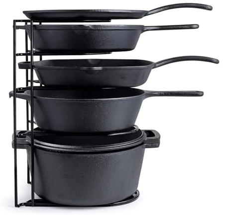 Cuisinel Hochleistungs-Pan Organizer, Extra Large 5 Tier Rack - Hält Gusseisen Pfannen, Dutch Oven, Griddles - Durable Steel Construction Schwarz 15 Zoll