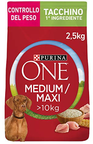 PURINA ONE Medium Maxi Gewichtskontrolle Trockenfutter für Erwachsene Hunde, sterilisiert mit Truthahn, 4 Beutel à 2,5 kg