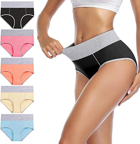 wirarpa Unterhosen Damen Baumwolle Unterwäsche Frauen Taillenslip Hohe Taille Slip 5er Pack Größe S