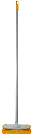 CHARLES BENTLEY Broom, Yellow, Soft, Indoor Broom, Metal Handle, Broom Head, Soft Flagged Bristles, Rubber Bumpers, Strong, Robust Handle, Hanging Hook, Practical (120x14x14cm)