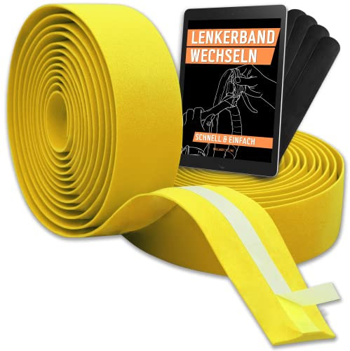 Kellago Langlebiges Profi Lenkerband [Griffband für Rennrad aus extra robustem und griffigem Schaumstoff incl. Klebestreifen/Fahrrad ] (05 GELB)