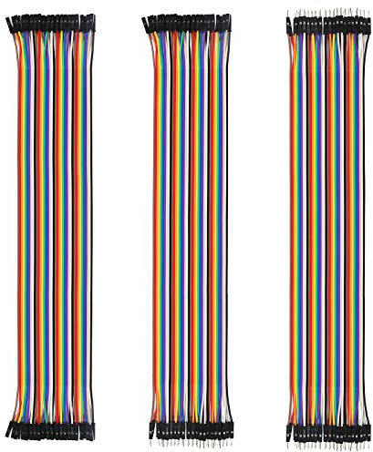 ALMOCN 120PCS Breadboard Jumper Dupont Wire,Multicolored 30cm 40pin Male to Female, 40pin Male to Male, 40pin Female to Female Breadboard Jumper Wires Ribbon Cables Kit for arduino