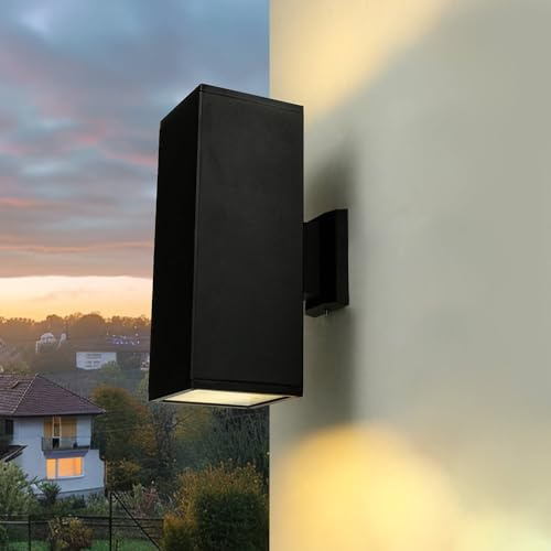 Licht-Erlebnisse XXL Wandleuchte Außen eckig IP54 2xE27 H30cm aus Aluguss schwarz up&down für die Hauswand Eingang Hof Garten modern Außenleuchte Außenlampe Wandlampe