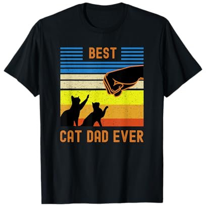 Funny Best Cat Dad Ever Vintage Retro Cat Fist Bump T-Shirt