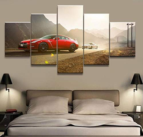 104Tdfc NASCAR Daytona F1 Supersportwagen Leinwandbild - 5 Teile - Bilder, Wandbilder, Kunstdruck XXL Mit Rahmen Vlies Leinwanddrucke 5 teilige Leinwandbilder