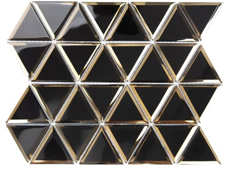 Soulscrafts Abgeschrägte Spiegelglas-Mosaikfliesen, Glasmosaik schwarz mit goldenem Dreieck, 7,6 cm, für Küche, Backsplash, Badezimmer, Wand, Pool, Fliesen, 5 Blatt/Box (4,3 m²)