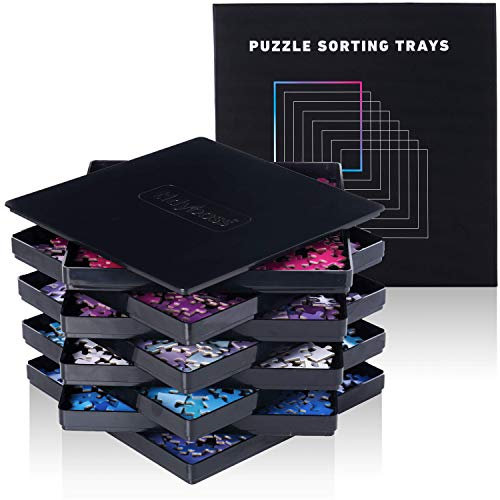 8 Black Puzzle Sorting Trays with Lid 10 x 10 | Puzzle Organizers and Storage | for Puzzles Up to 2000 Pieces