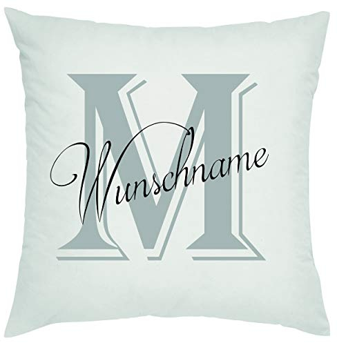 Crealuxe M - Wunschname mit Buchstaben M - Name Zierkissen, Sofakissen, bedrucktes Kissen, Bauwollkissen