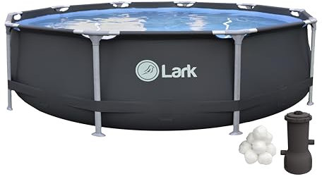 Lark Rust Proof 10' ft. x 30 inch Fiber Glass Frame Above Ground Swimming Pool - Graphite Pool Color with 530 Gallon Filtration Pump System and Filter Ball Technology