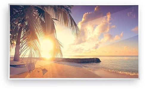 WANDURLAUB - Landschafts Bilder auf Acryl - XXL Bild - 50x38 cm Acrylglas - hochwertiger weißer Aluminum Rahmen inkl. Wandhalterung - Ultra HD Druck - Made in Germany - Strand Plame Meer 54