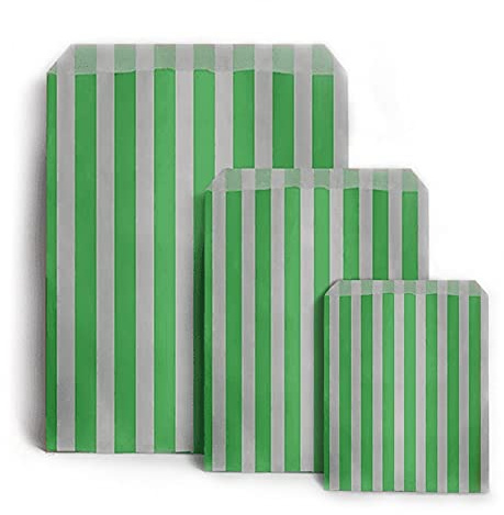 Sabco - Grüne, gestreifte Papiertüten für Süßwaren, Party, Gastgeschenke, Pick-n-Mix, Hochzeits-Süßigkeiten, Geschenktüte (100, 25,4 x 35,6 cm)