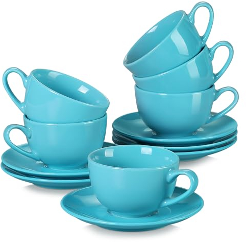 LOVECASA, Series Sweet, Tableware Sets 12 Piece Combination Sets Light Blue Espresso Cup & Saucer Set - Modern Coffee Mugs and Saucers - 230ml - 6 Colours