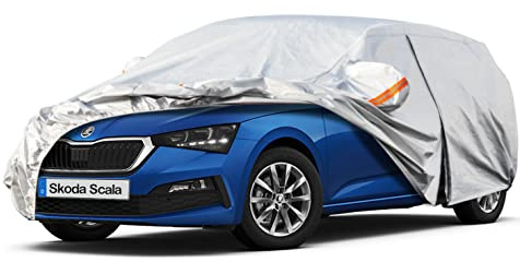 Kayme Autoabdeckung Wasserdicht Atmungsaktiv Passend für 2019-2024 Skoda Scala, Vollgarage Autoplane für Regen Sonne Staub Schutz, Auto Abdeckplane Faltgarage Abdeckung im Winter(3-7 Tage liefern)
