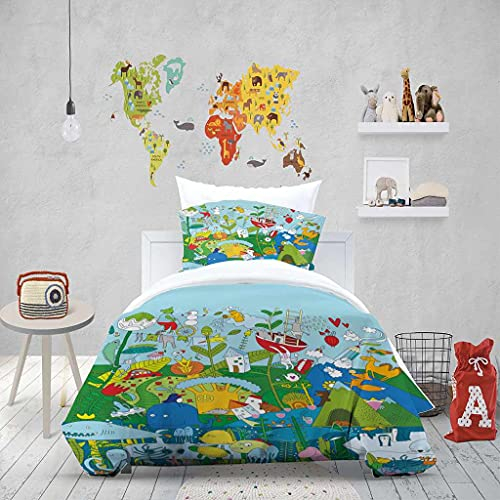 MUCXBE Kinder Bettwäsche Set Für Jungen Teenager Mädchen Bettwaren 3D Gedruckt Blaue Meerestiere Soft Mikrofaser Bettbezug 135x200cm Mit Reißverschluss + 2 Kissenbezug 80x80cm