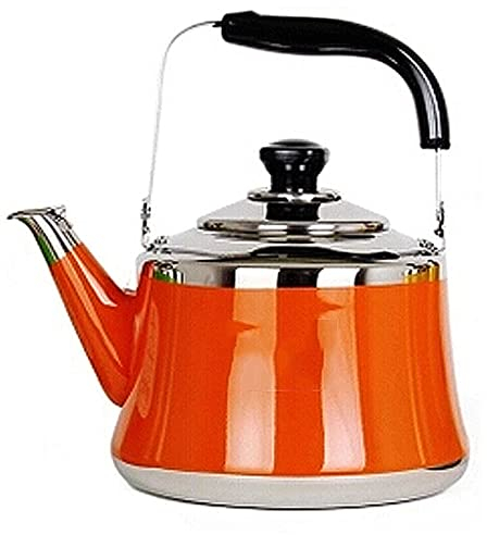 Small Tea Pot, Heat Proof Ergonomic Folding Handle, 2LFood Grade Stainless Steel Tea kettle, Loud Whistle, for Stove Top(2L, Orange)