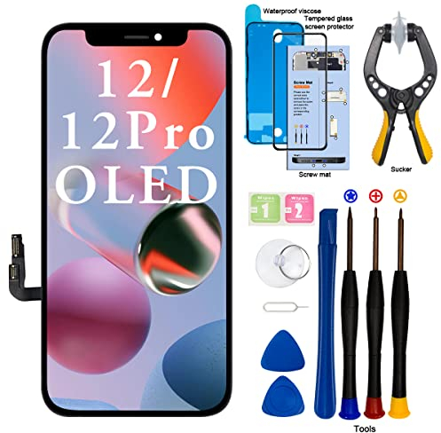 EFAITHFIX for iPhone 12/12 PRO OLED Screen Replacement 6.1 Inch [NOT LCD] Screen with Clamp Suction Cup 3D Touch Display Digitizer Screen Assembly with Repair Tools Tempered Glass Waterproof Adhesive