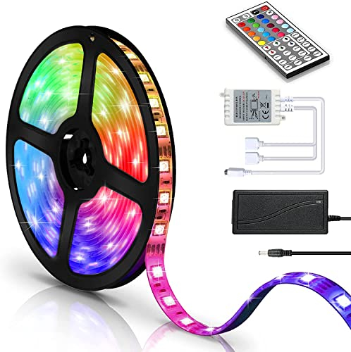 Tubiaz LED Streifen LED Strip 1M 30 LED RGB 5050 Dimmbar mit 44 Tasten Fernbedienung und Netztei 20 voreingestellte Farben 6 dynamische Beleuchtungsmodi Doppelseitiges Kupfersubstrat