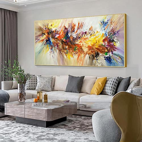 XIANGPEIFBH Grande Peinture Abstraite Art Coloré Bloom Fleur Affiche Toile Peinture Pour Salon Mur Art Photo Décor À La Maison 50x100cm (20''x39'') Cadre Doré