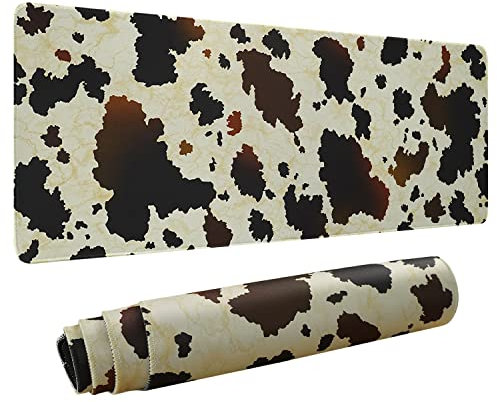 Tapis de Souris Imprimé Vache XL - Grand Tapis de Jeu Étendu pour Bureau, Marron et Noir, Mignon, Long et Grand - Accessoires de Décoration