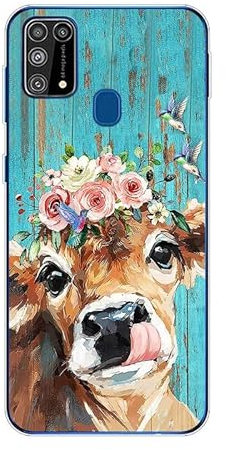 KARTXITAI Hülle Kompatibel mit Samsung Galaxy M31, Stoßfeste Schutzhülle mit Weiche Silikon Bumper Case Handyhülle Anti-Kratzt Transparent Rückseite - Rinder, Blumen, Vögel, Ölgemälde