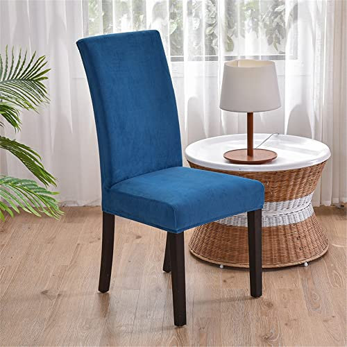 Morbuy Einfarbig Stuhlhussen Set Stretch Stuhlbezug für Esszimmerstühle, Samt Velvet Waschbarer Stuhlhussen Schwingstühle Stuhlüberzug für Haus Hotel Hochzeit Partys (4er Set,Dunkelblau)