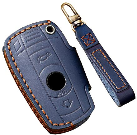 ontto Autoschlüssel Hülle Cover Passt für BMW E90 E60 E70 E87 3er 5er 6er M3 M5 X1 X5 X6 Z4 E71 E72 E88 E89 E91 E92 Leder Schutzhülle Schlüsselhülle Schlüsselanhänger Schutz Etui Zubehör-Blau