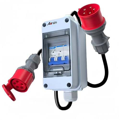 AIFIZO CEE Adapter 32a auf 16a Adapter, Starkstrom Adapter 32A Stecker auf 16A Kupplung mit Leitungsschutzschalter 16A, CEE Starkstrom Verlängerungskabel 0.5m, Dual Power Automatis cher