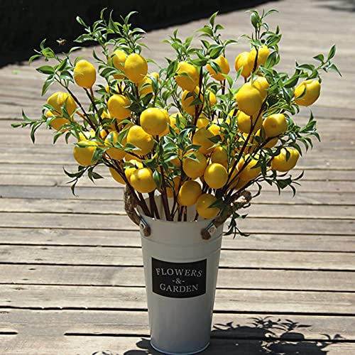 LUZLED 3PCS Artificial Lemon Branches, 20 In Yellow Fake Lemon Flower Branch with Green Leaves, Artificial Floral Picks Lemon Branches Spring Lemon Stems for Home Decor