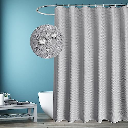 EurCross Rideau de Douche 180x200 cm Anti-Moisissure Imperméable en Tissu Waffle Lavable - Gris Clair avec 12 Crochets – Heavy Thick Textile pour Salle de Bain