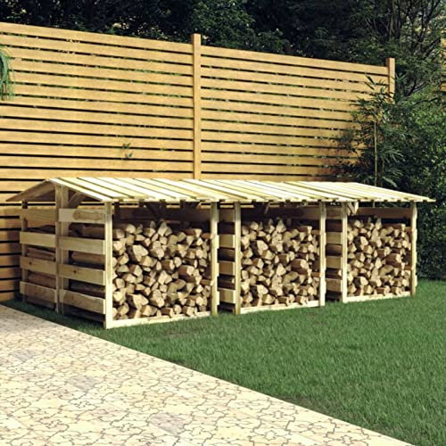 JUNZAI Pergolen mit Dach 6 STK Kaminholzregal, Brennholzregal Außen, Holzstapelhilfe, Holzunterstand, Kaminholzregal Aussen, Holzregal Kaminholz, 100x90x100 cm Kiefernholz Imprägniert