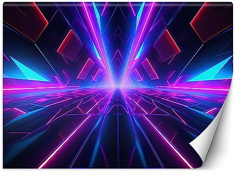 Feeby Papier Peint Intissé Néon Gamer Gaming 300x210 cm violet XXL Moderne Décoration Murale Tableaux Muraux Tapisserie Salon Chambre à coucher Adolescent Effet 3D