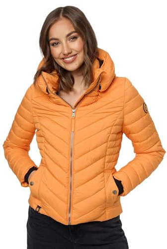 MARIKOO Damen Stepp Jacke gesteppte warme Übergangsjacke Kapuze B957 [B957-Kagom-Apricot-Sor-Gr.M]