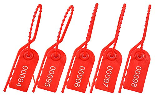 Lzbignun 100pcs Plastic Tamper Seals for Fire Extinguisher Numbered Zip Ties Pull-Tite Security Tags Breakaway Safety Tab for First Aid Kit, Bag (Red)